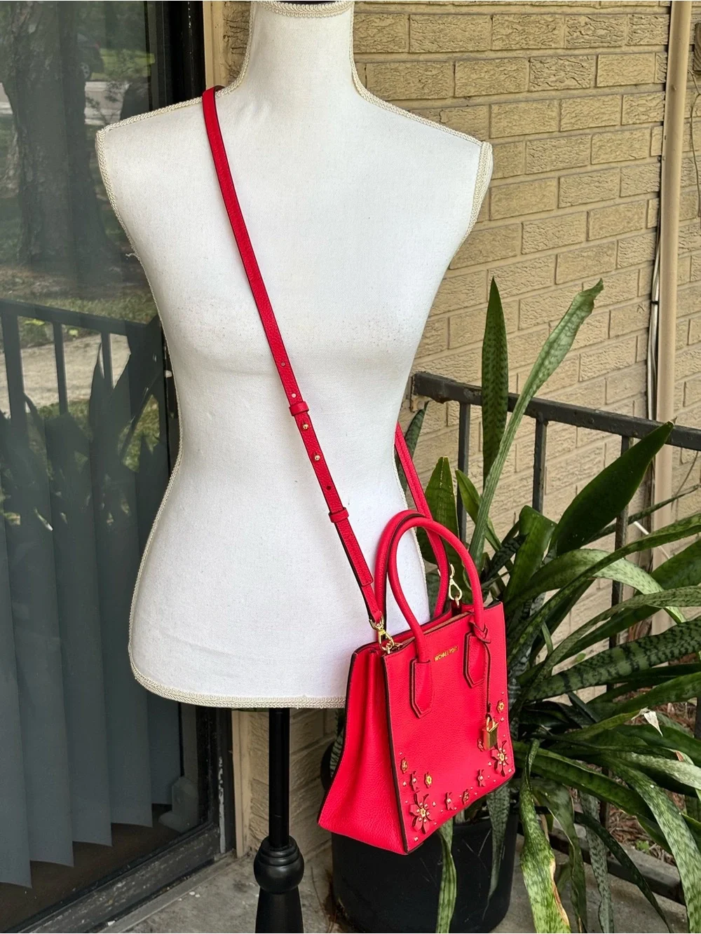 MICHAEL KORS Mercer Medium Floral Embellished Leather Crossbody Deep Pink